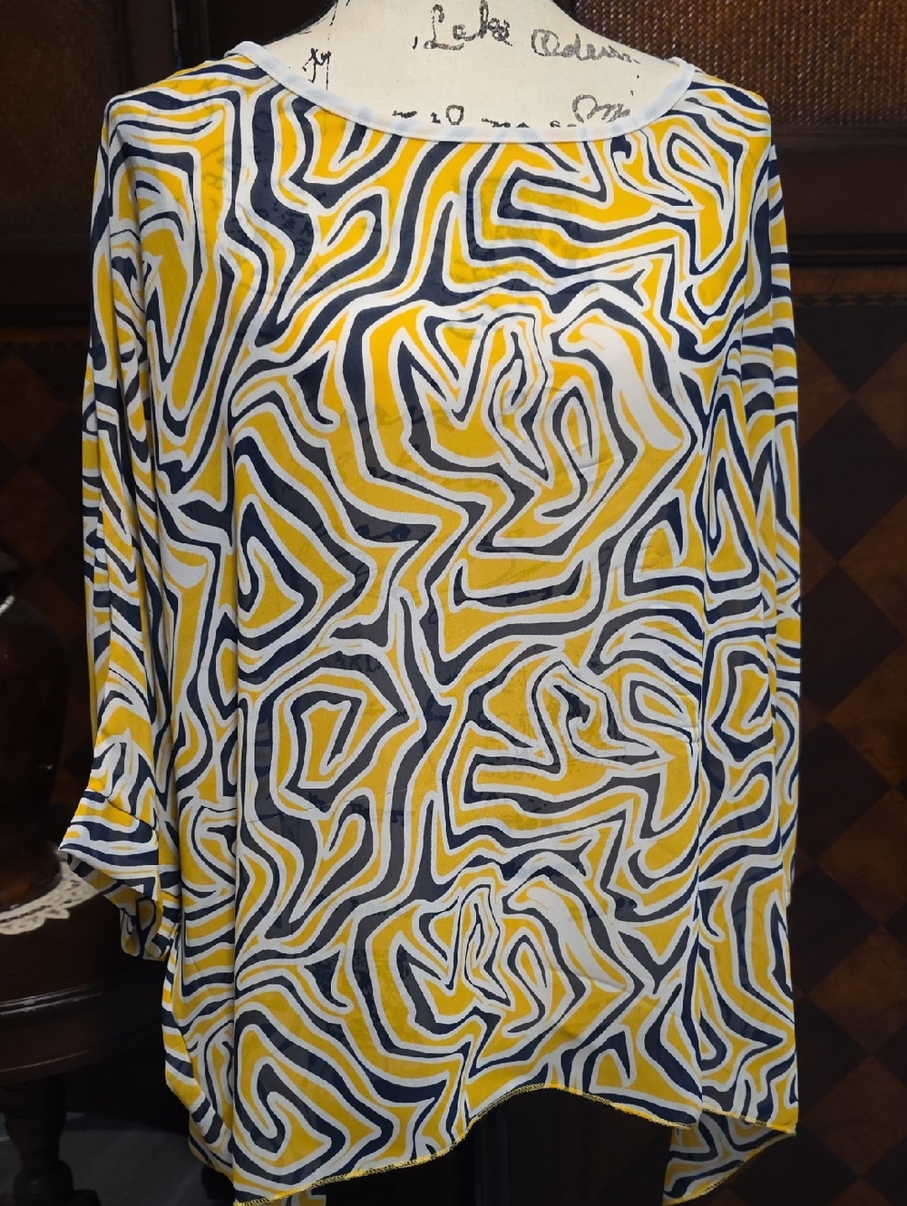 Yellow, Black & White Abstract Print Tunic Top